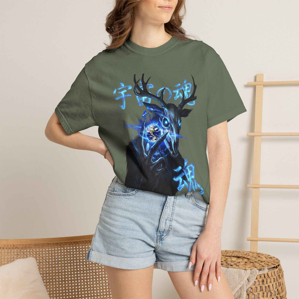 Neon Blue Cosmic Skull Graphic Tee - Unisex Cyberpunk Harajuku Streetwear