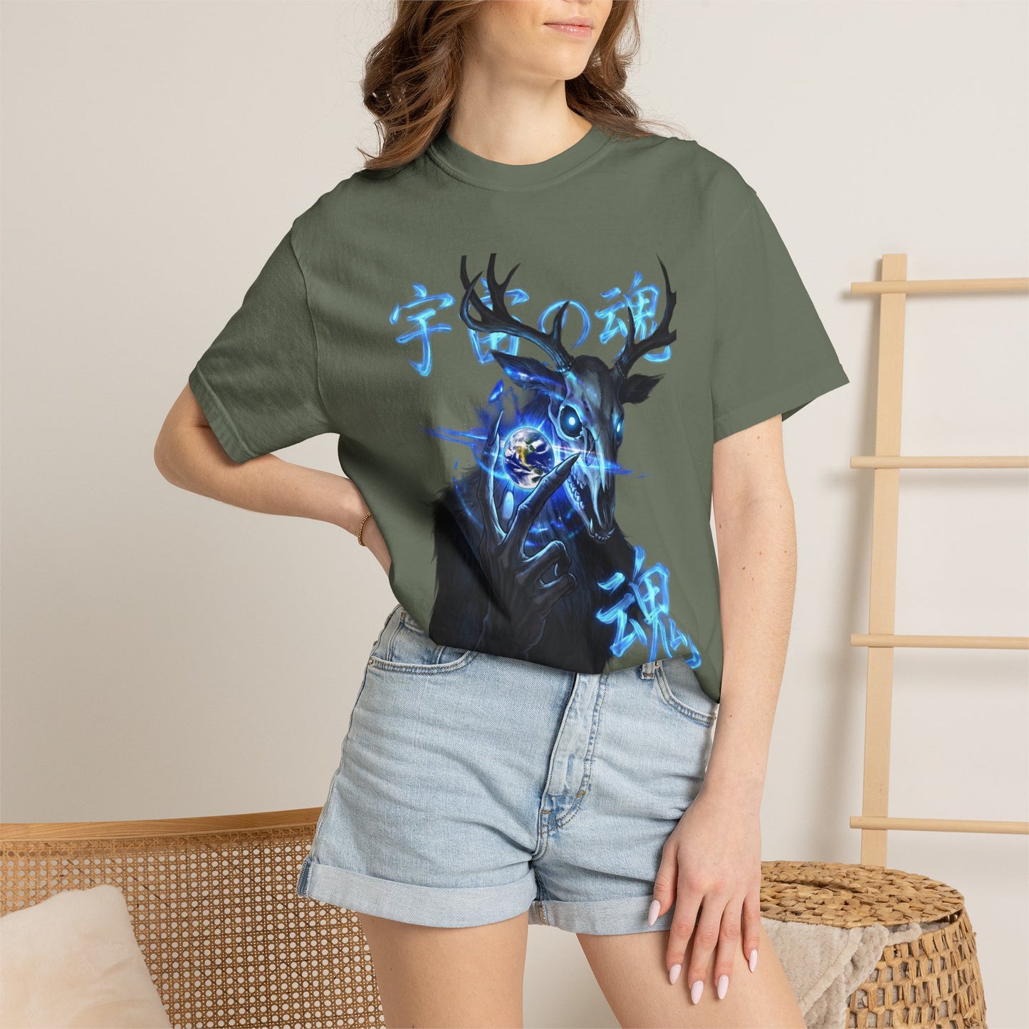 Y2K Cyberpunk Cosmic Skull T-Shirt Blue Neon Energy Aura Unisex Harajuku Style Streetwear Comfort Colors 1717 Graphic Tee
