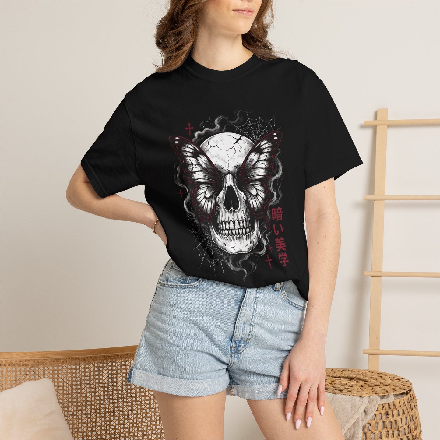 Skull Butterfly T-Shirt — Dark Aesthetic "暗い美学" Graphic Tee