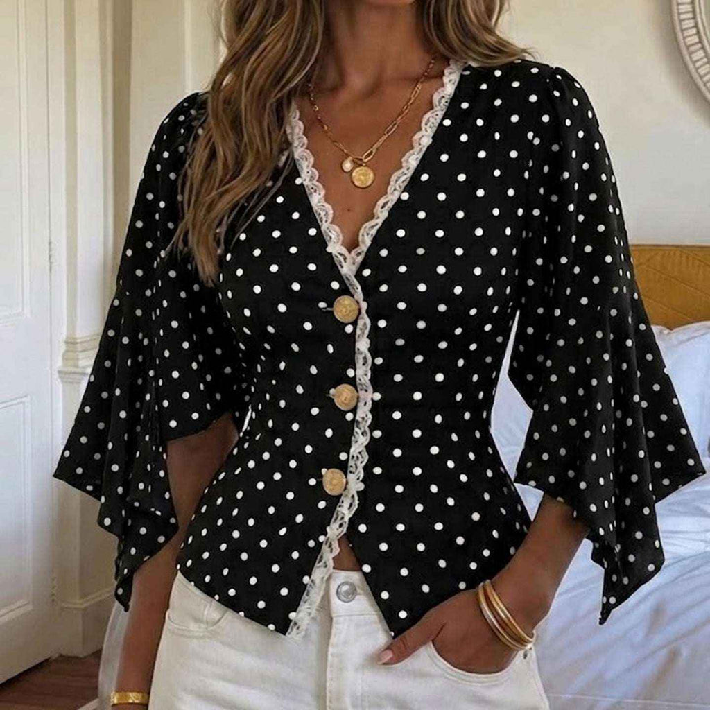 French-Style Vintage Chic Wave Polka Dot T-Shirt