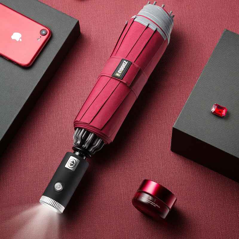 LED Flashlight Folding Umbrella - Bright on Rainy Nights & Sunny Days