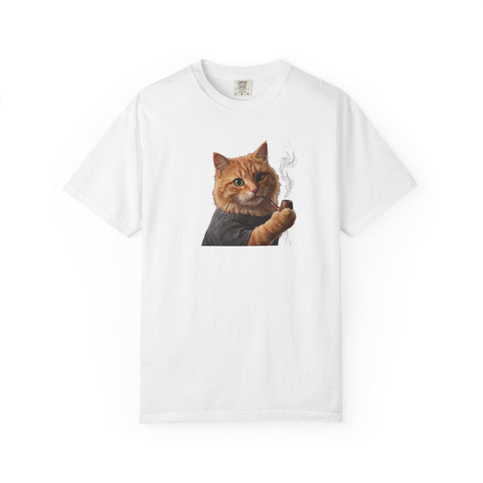 Funny Orange Cat Smoking Pipe T-Shirt Aesthetic Ginger Kitten Cozy Harajuku Style Streetwear Oversized Comfort Colors 1717 Graphic Tee