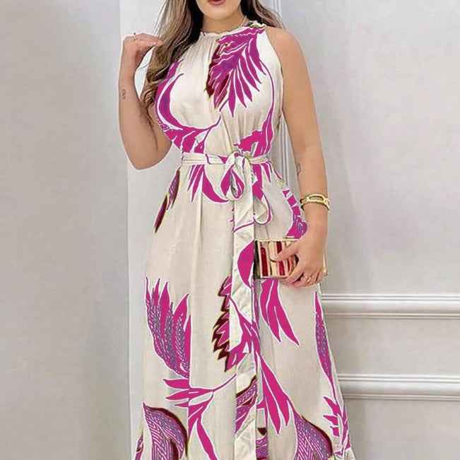 Women's Plant Print Maxi Dress: A-Line Sleeveless Boho Style Summer Gown