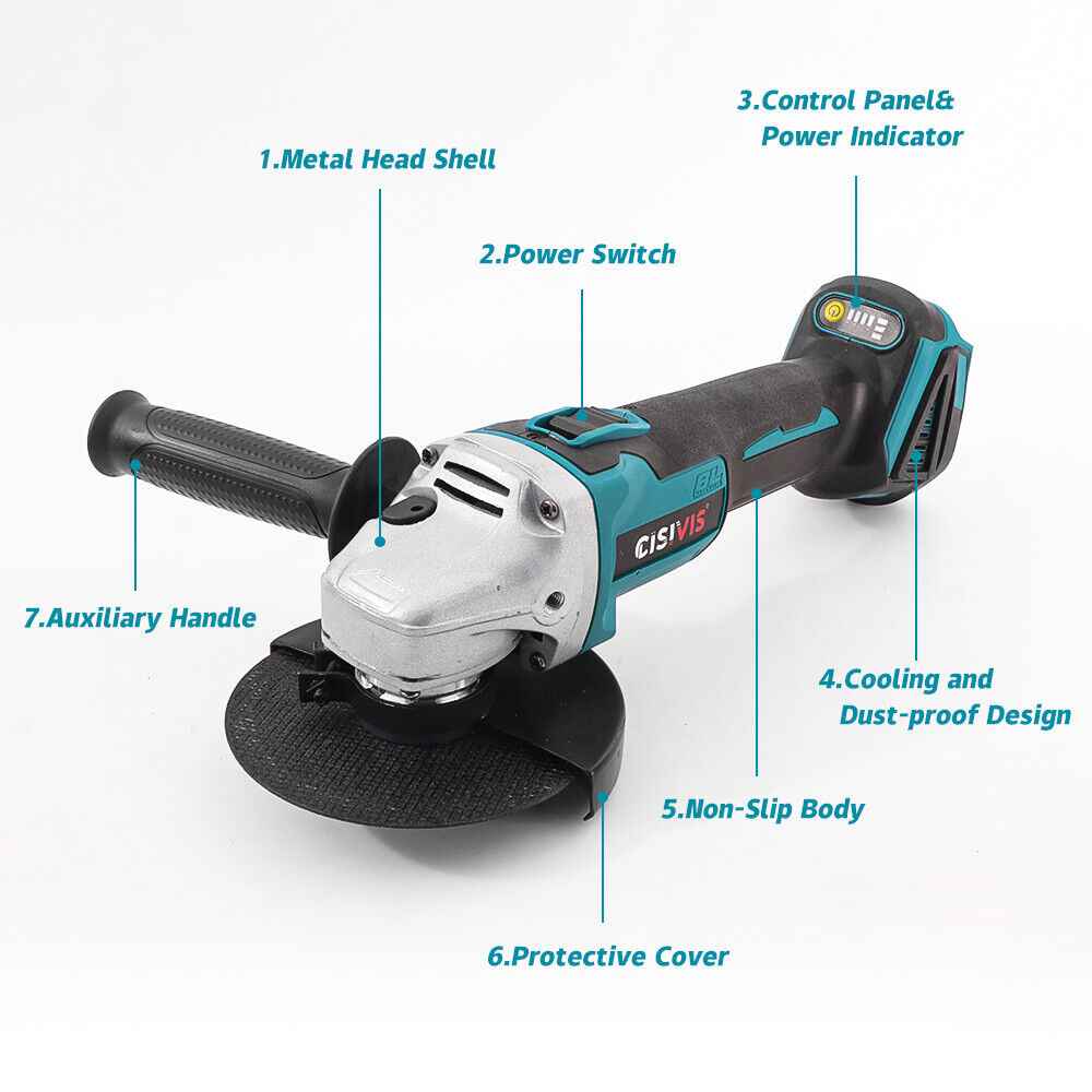 Cordless Angle Grinder 125mm 21V - Electric Rotary Tool w/2 Batteries