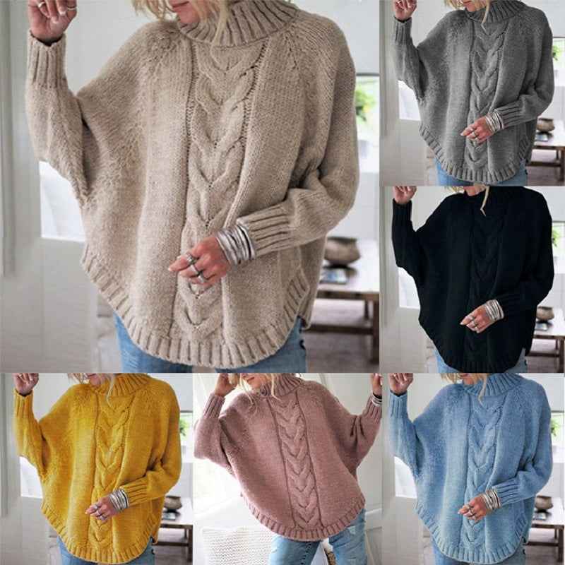Pullover woman loose sweater - High collar, long sleeve, multiple colors