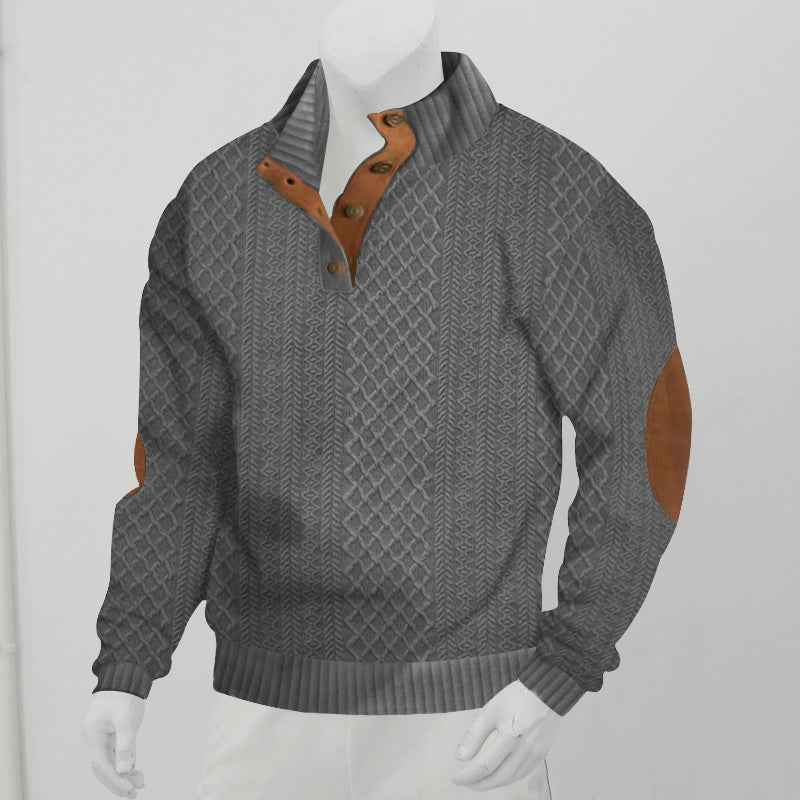 Vintage Urban Jacquard Knit Sweater - Heavyweight Stand Collar Long Sleeve Streetwear Pullover