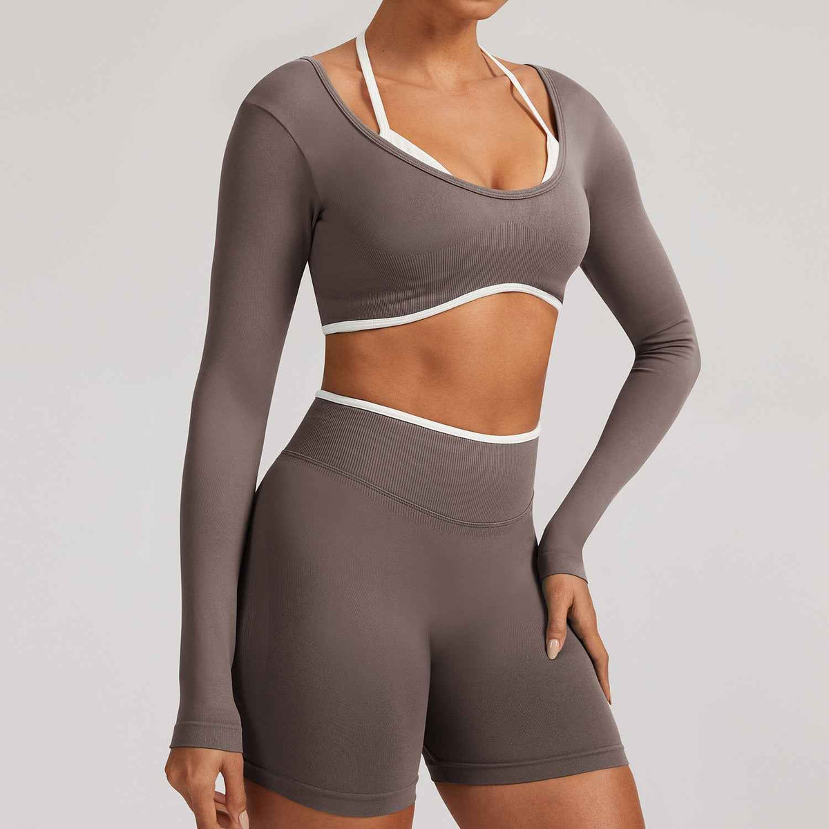 Cross-border Tight-fitting Seamless Faux Two-piece Long-sleeve Sports Top