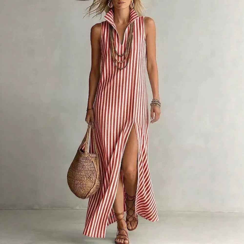 Striped Camisole Dress for Women - Elegant Commuter, A-line Maxi Skirt