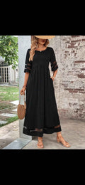 Patchwork Round Neck Mesh Pocket Skirt - Fashionable Casual Wear