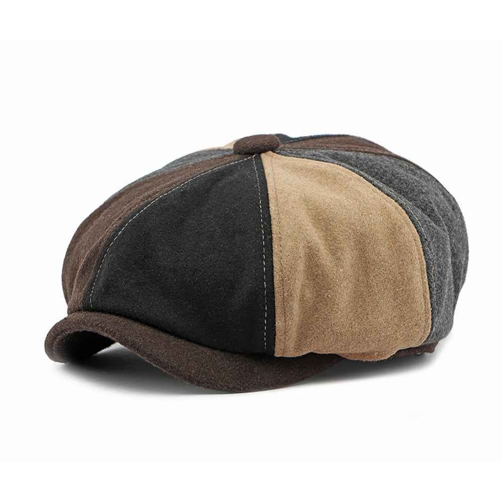 Vintage British Fedora: Retro Style Patchwork Tweed Short Brimmed Newsboy Cap