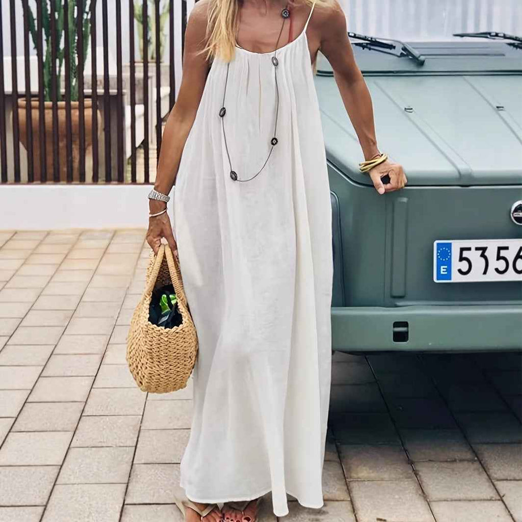 Elegant Backless Long Dress - Loose Fit Vintage Style Women's Casual