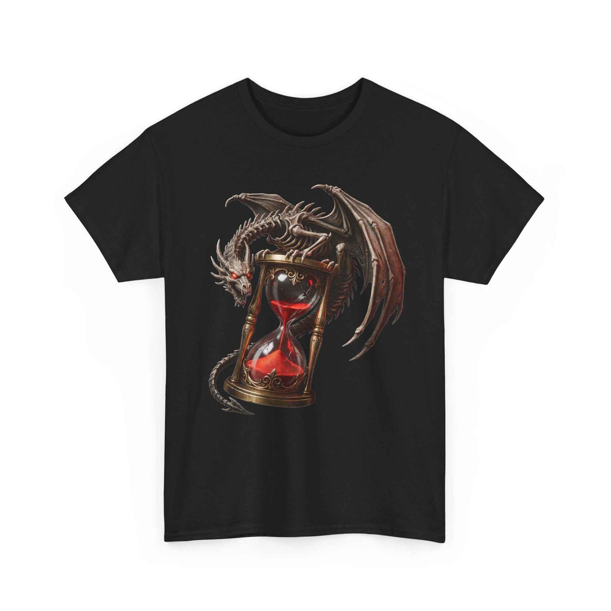Crimson Dragon Hourglass Graphic Tee - Heavyweight Cotton Dark Fantasy Streetwear T-Shirt