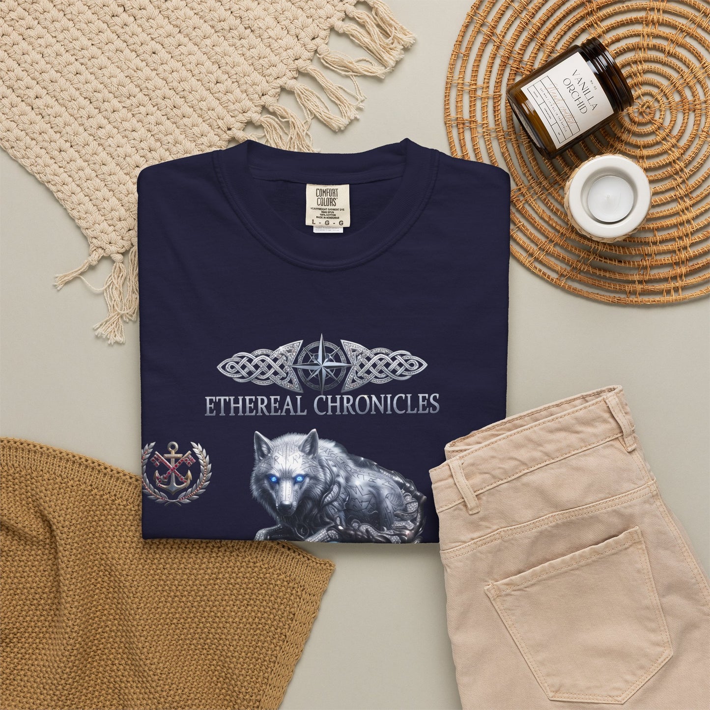 Ethereal Chronicles Graphic Tee | Mythical Wolf & Celestial Owl Shirts for Men & Women | Dark Fantasy Gothic Aesthetics Heavyweight Comfort Colors 1717 T-Shirt