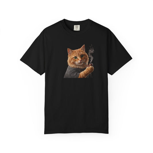 Funny Orange Cat Smoking Pipe T-Shirt Aesthetic Ginger Kitten Cozy Harajuku Style Streetwear Oversized Comfort Colors 1717 Graphic Tee