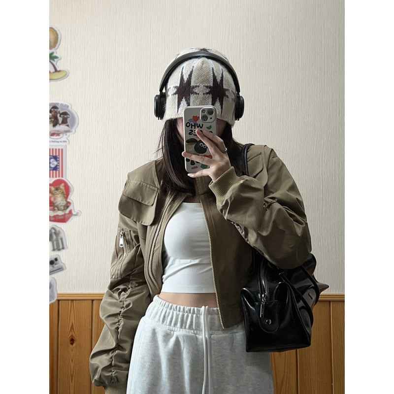 Bomber Jacket Coat Female Loose Long Sleeve Top