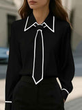 Solid Color Commute Tie Design Long Sleeve Shirt - Women's Elegant Fashion