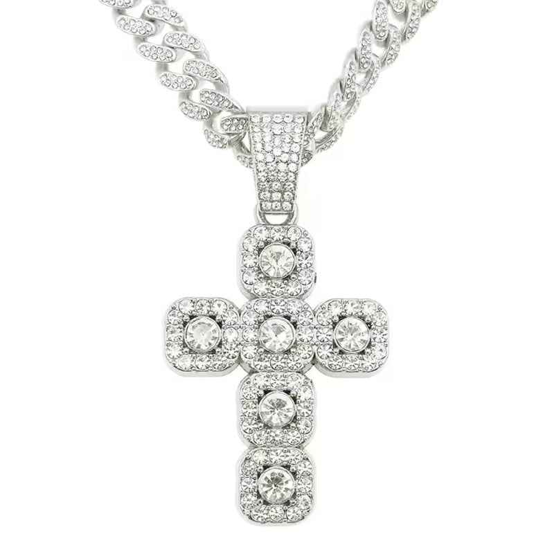 13mm Soccer Football Cross Pendant with Diamonds - Statement Necklace