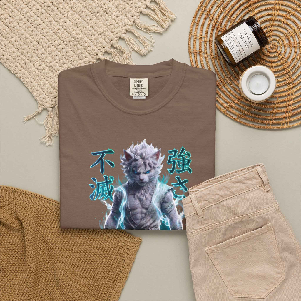 Cyberpunk Cat Warrior Graphic Tee - Harajuku Style, 100% Cotton Premium Tee