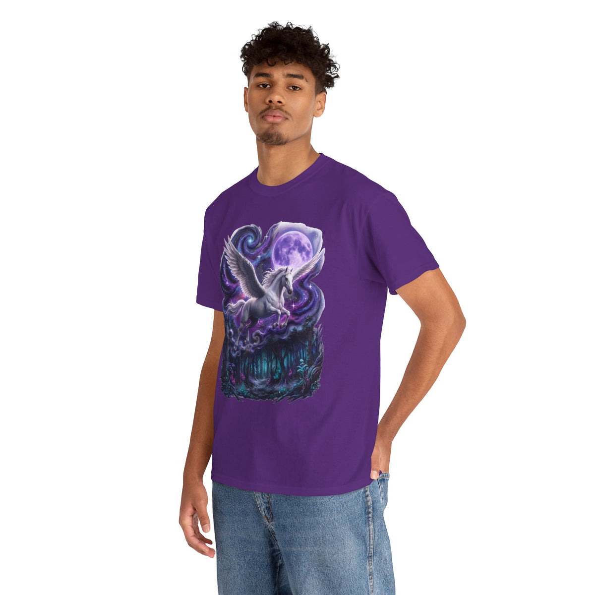Celestial Pegasus Galaxy Moon Cotton T-Shirt - Cosmic Fantasy Graphic Tee