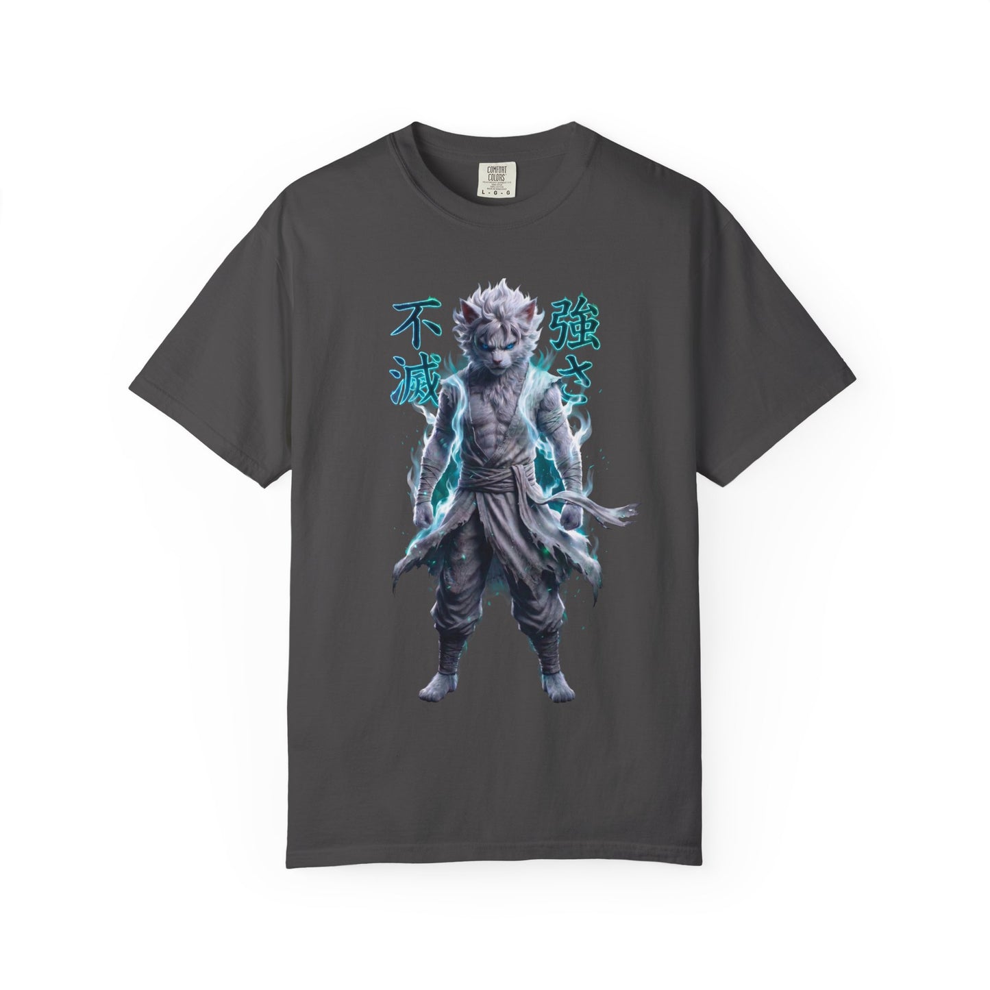 Y2K Cyberpunk Graphic Tee White Silver Cat Warrior Unisex Harajuku Style Streetwear Comfort Colors 1717 T-Shirt