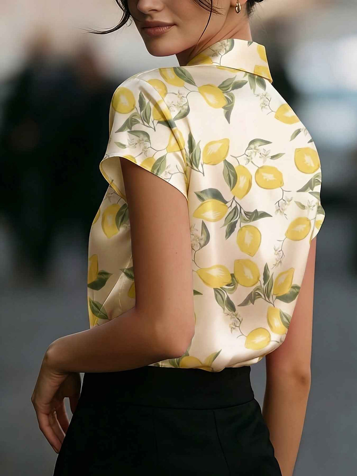 Floral Print V-Neck Pullover - Women's Short Sleeve Top in Pink & Lemon Yellow