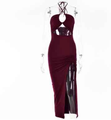 Halterneck Lace-Up Split Dress - Y2K Party Style