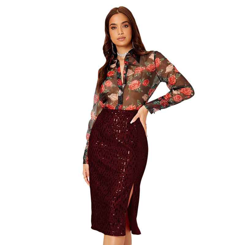 Sequin Sheath Dress with Side Slit - Evening Glamour