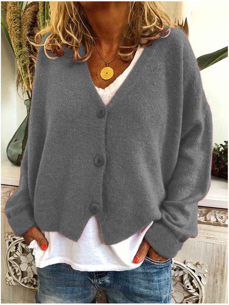Women's Lightweight Solid Color Cardigan Sweater - European Sizes