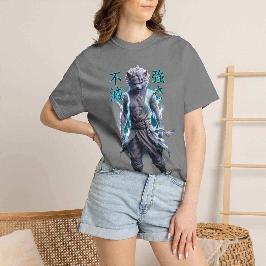 Cyberpunk Cat Warrior Graphic Tee - Harajuku Style, 100% Cotton Premium Tee