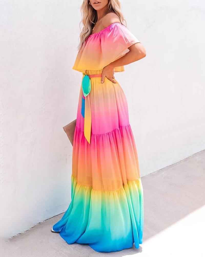 Women's One-Shoulder Gradient Street Style Swing Dress