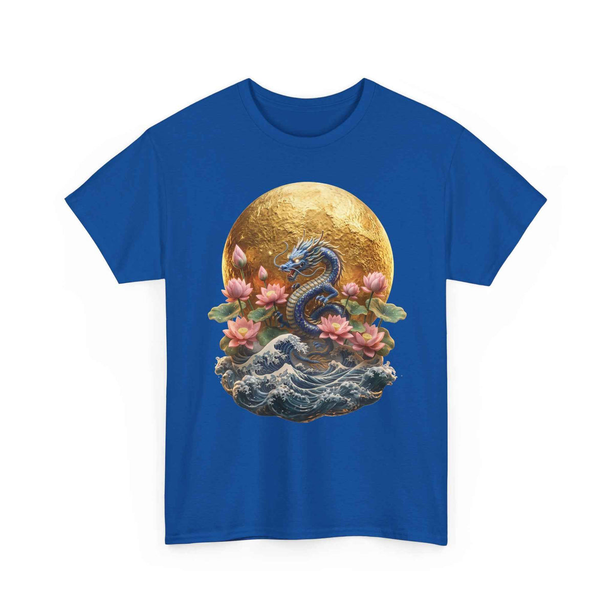 Japanese Dragon & Lotus Moon Graphic Tee - Heavy Cotton Streetwear