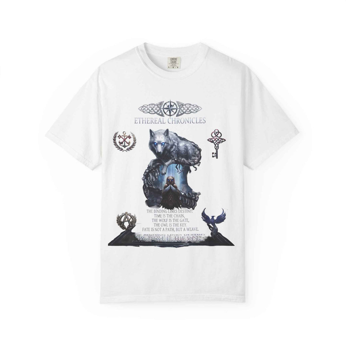 Mythical Wolf & Celestial Owl Graphic Tee, Dark Gothic Heavyweight Unisex