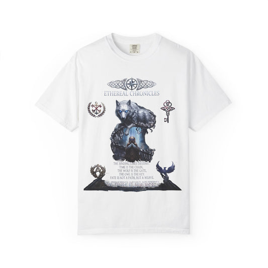 Ethereal Chronicles Graphic Tee | Mythical Wolf & Celestial Owl Shirts for Men & Women | Dark Fantasy Gothic Aesthetics Heavyweight Comfort Colors 1717 T-Shirt