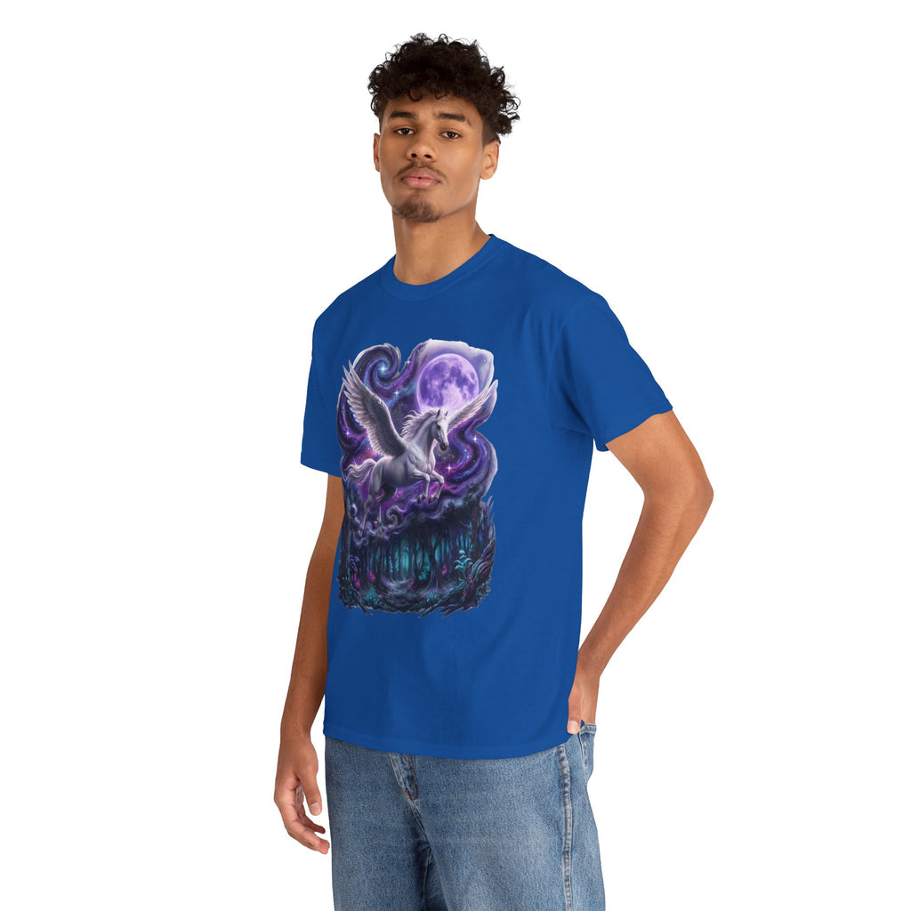 Celestial Pegasus Galaxy Moon Cotton T-Shirt - Cosmic Fantasy Graphic Tee
