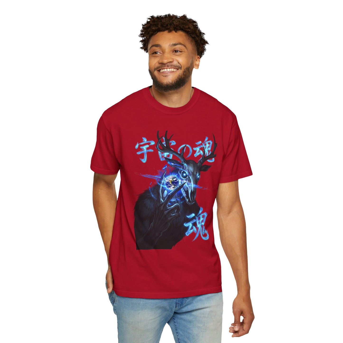 Y2K Cyberpunk Cosmic Skull T-Shirt Blue Neon Energy Aura Unisex Harajuku Style Streetwear Comfort Colors 1717 Graphic Tee