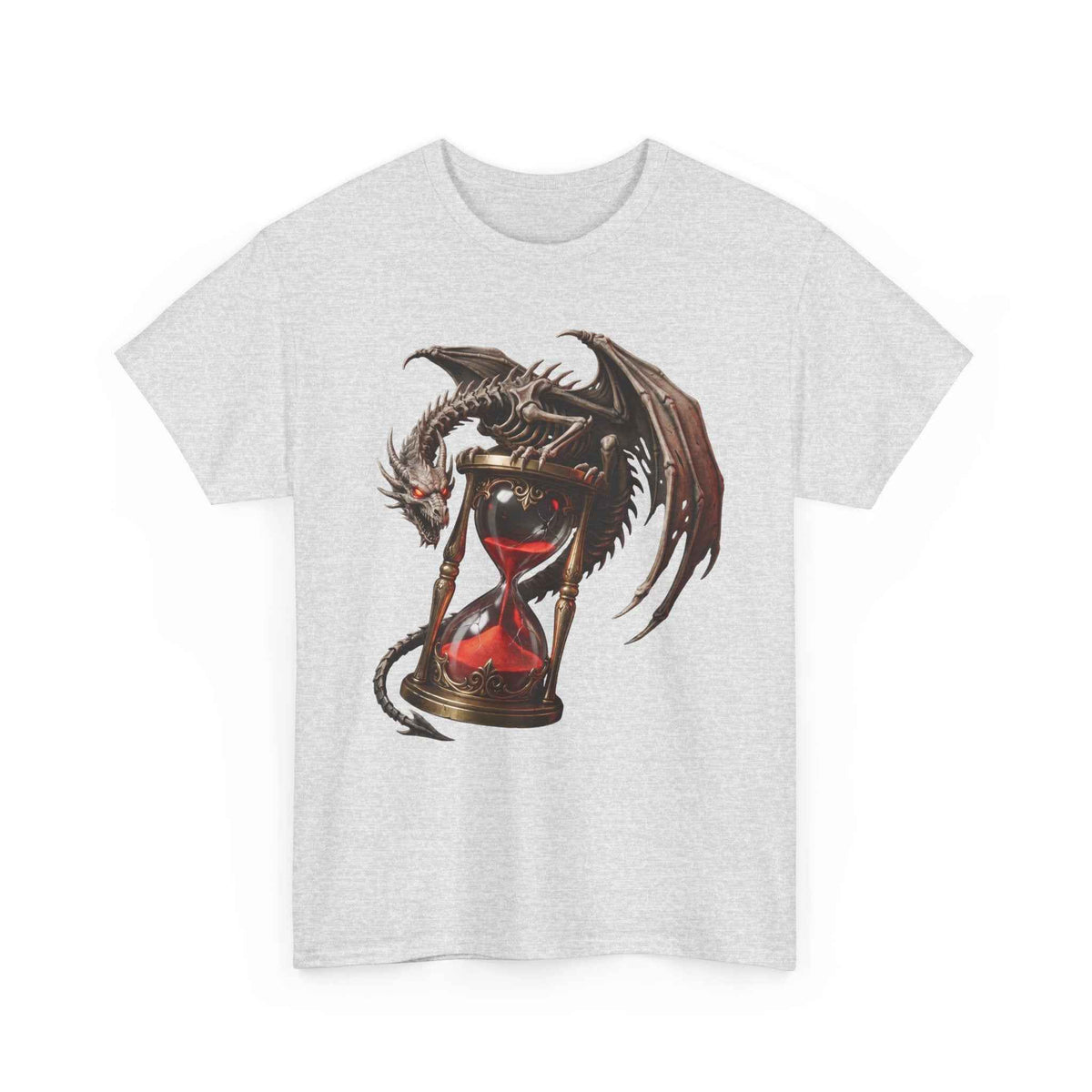 Crimson Dragon Hourglass Graphic Tee - Heavyweight Cotton Dark Fantasy Streetwear T-Shirt