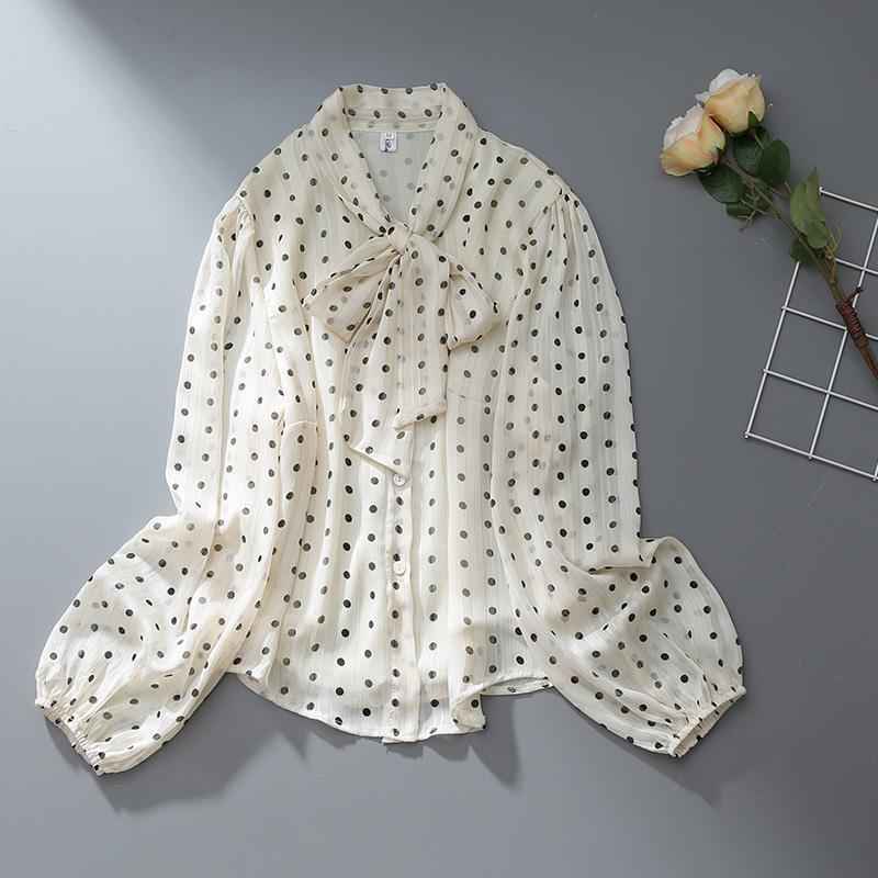 Retro Apricot Polka Dot Blouse Women - Vintage Floral Print Top