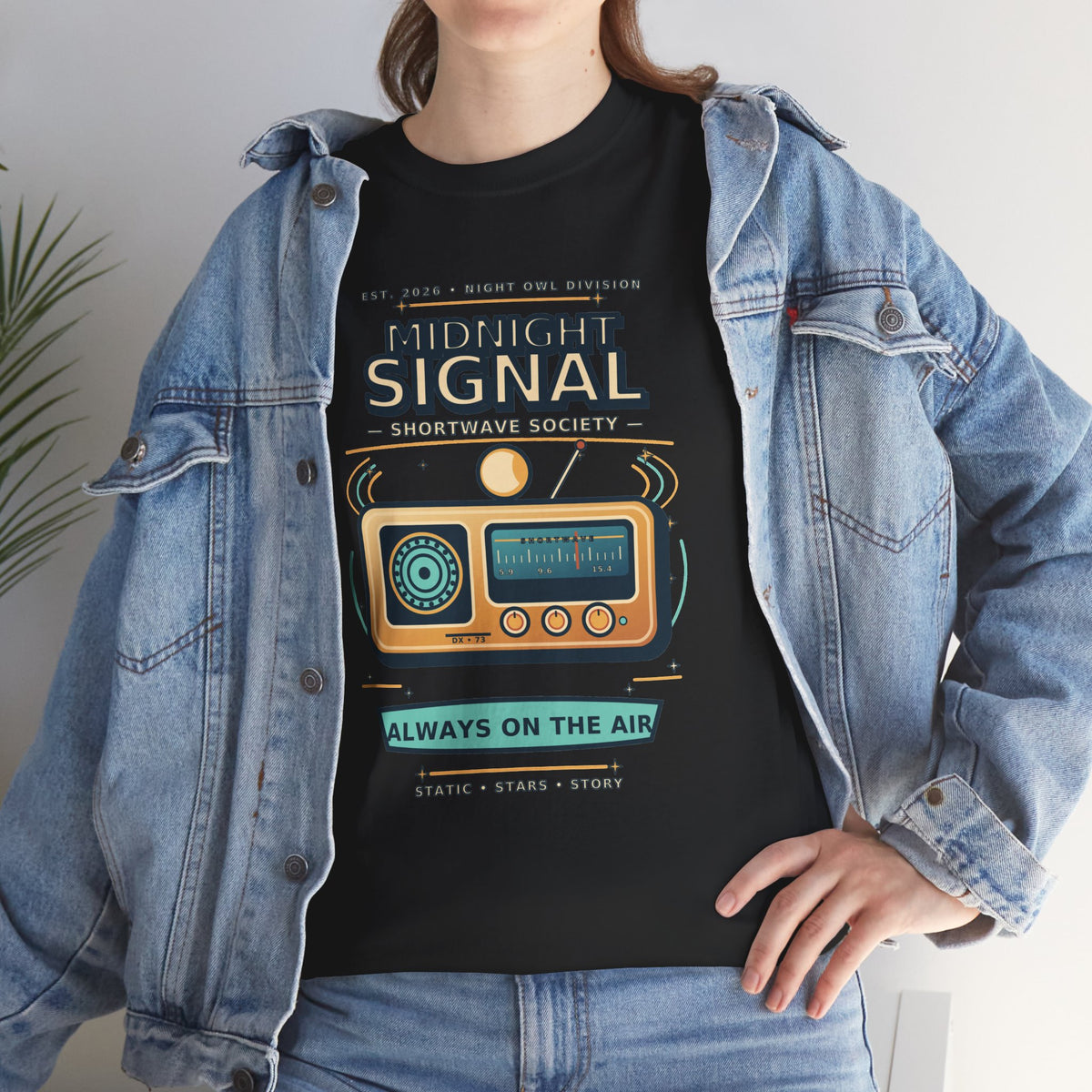 Midnight Signal Shortwave Society Tee | Vintage Ham Radio Operator Graphic Shirt | Gildan 5000
