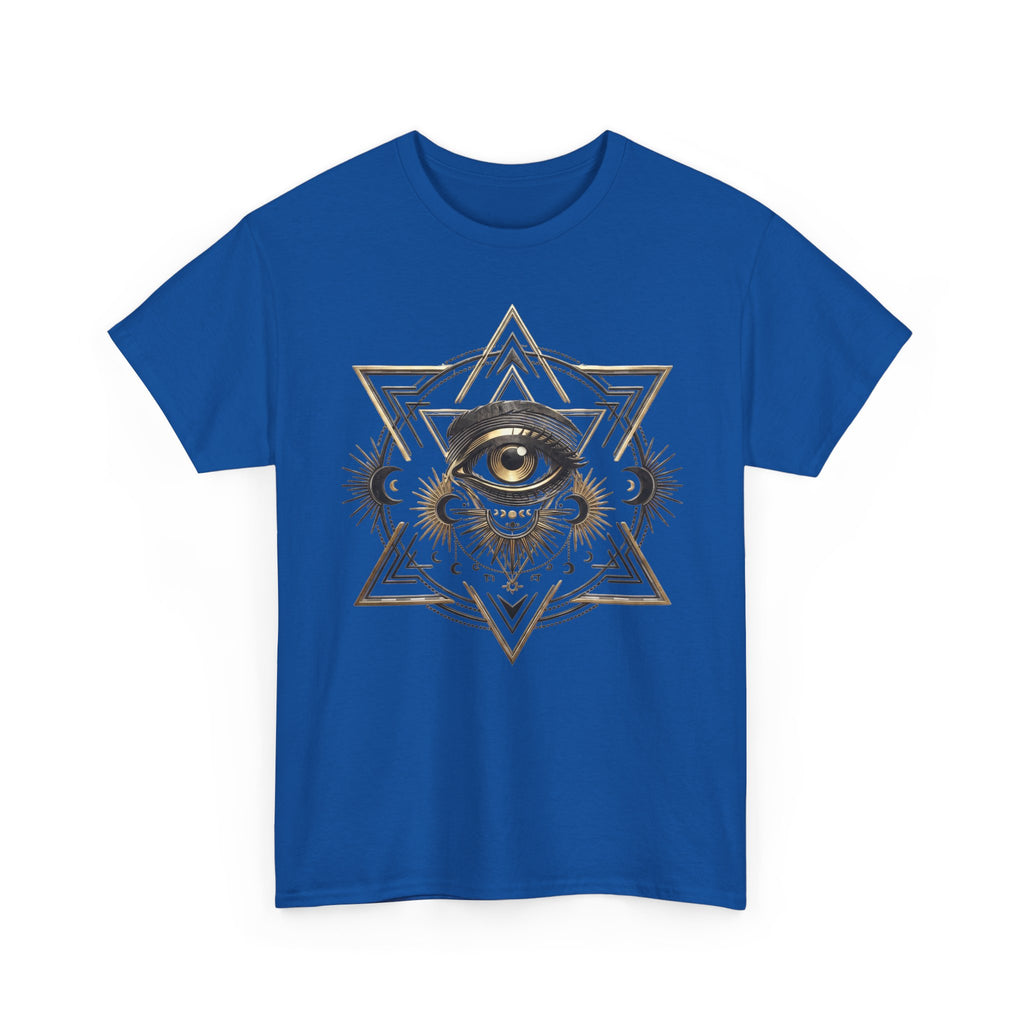 T-Shirt mit mystischem Auge und heiliger Geometrie – Schwerer Baumwoll-Streetwear