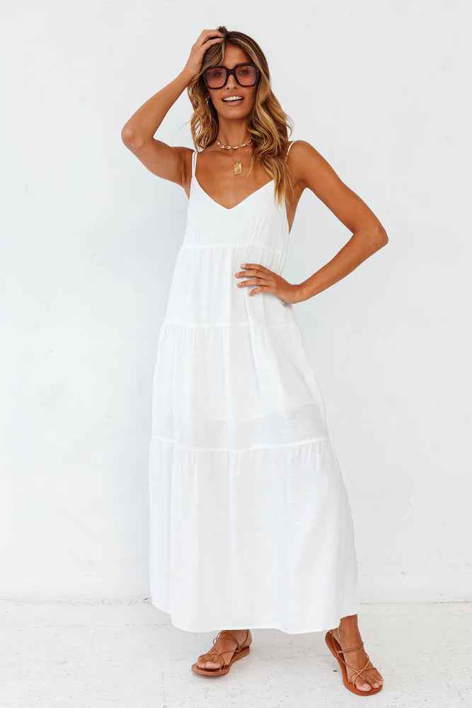 Women's Polyester Carbell Maxi Dress - White