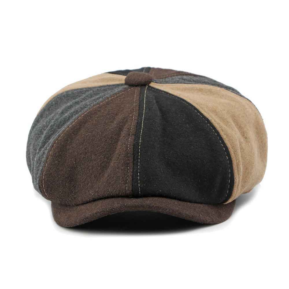 Vintage British Fedora: Retro Style Patchwork Tweed Short Brimmed Newsboy Cap
