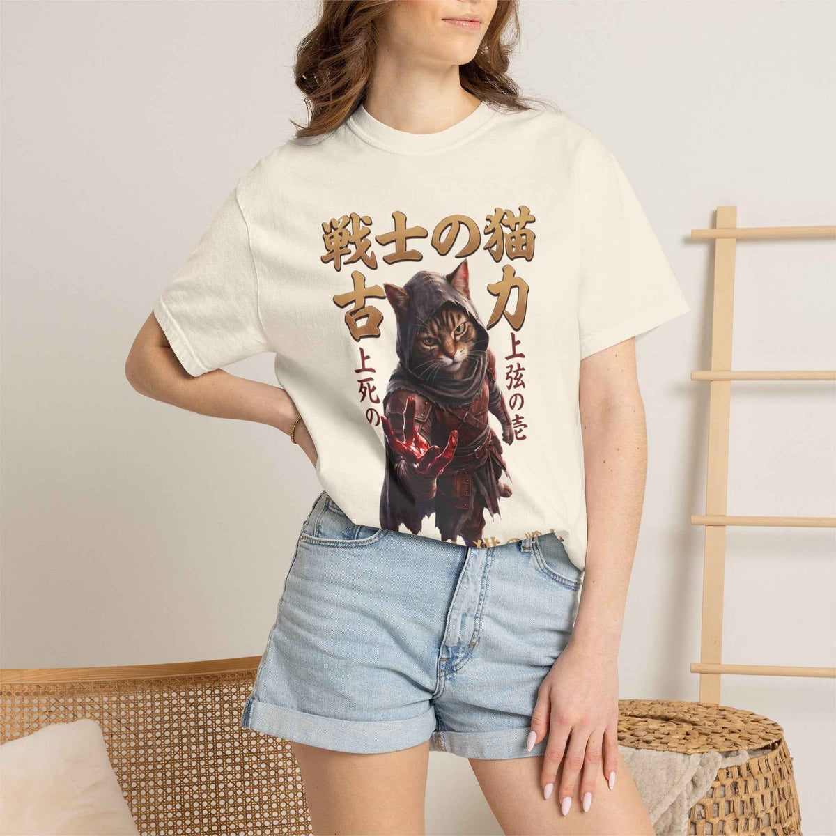 Mystic Warrior Cat Graphic Tee | Dark Aesthetic Japanese Streetwear Shirts for Men & Women | Vintage Manga Heavyweight Comfort Colors 1717 T-Shirt