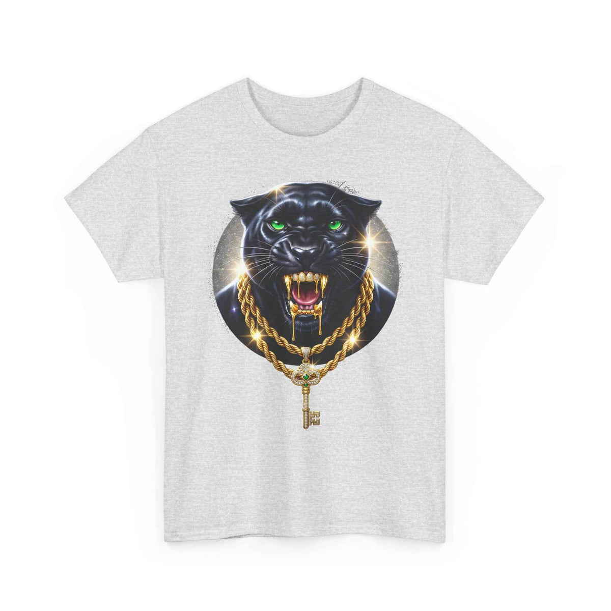 Luxury Black Panther Graphic Tee with Gold Chains & Key