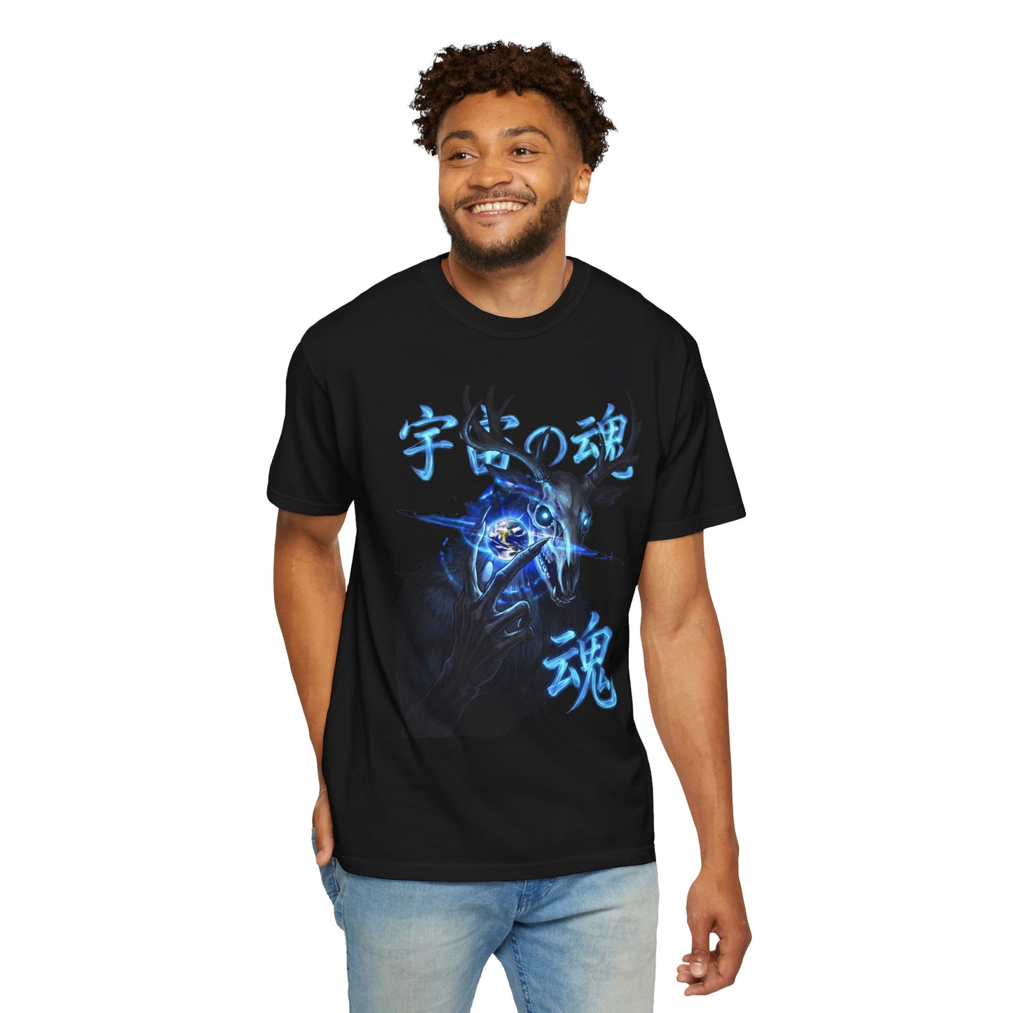 Y2K Cyberpunk Cosmic Skull T-Shirt Blue Neon Energy Aura Unisex Harajuku Style Streetwear Comfort Colors 1717 Graphic Tee