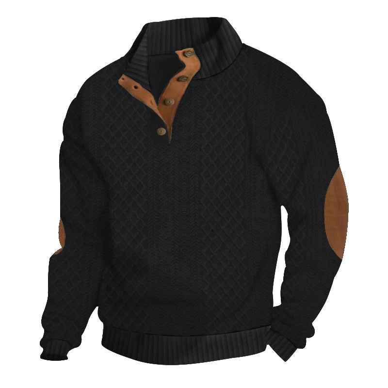 Vintage Urban Jacquard Knit Sweater - Heavyweight Stand Collar Long Sleeve Streetwear Pullover
