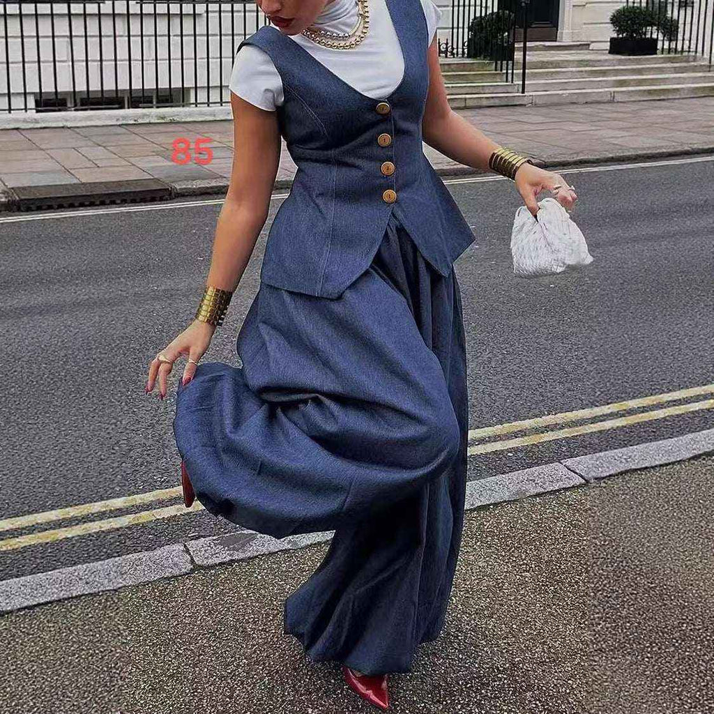Retro Loose-Fit Denim Suit Set - Women's Two-Piece Outfit
