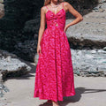Knotted V-Neck Floral Long Dress Women's Elegant Summer Style