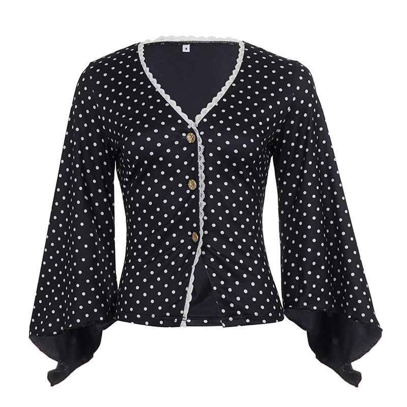French-Style Vintage Chic Wave Polka Dot T-Shirt