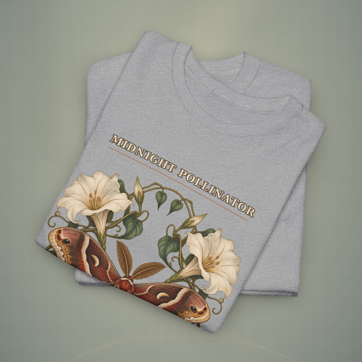 Midnight Pollinator Cecropia Moth & Moonflower Graphic Tee | Vintage Botanical Night Garden Shirt