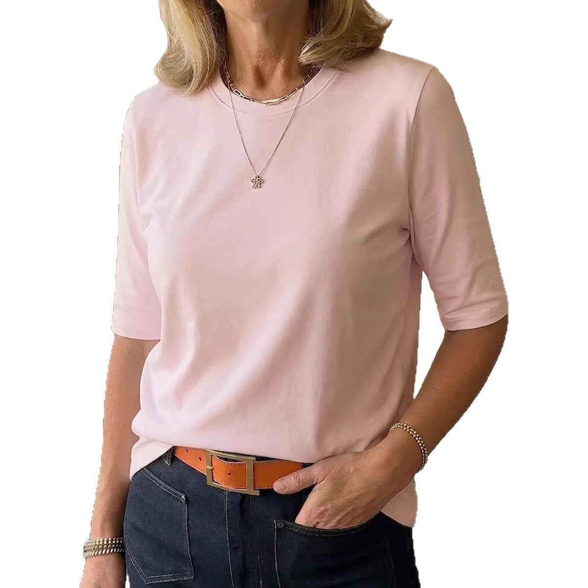 Women's Japanese-Korean Style Pullover T-Shirt, Half Sleeve & Soft Comfort (Polyester)